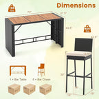 COSTWAY 7 PCS Patio Rattan Wicker Bar Set, Footrest and Cushion, Outdoor Table - Image 2