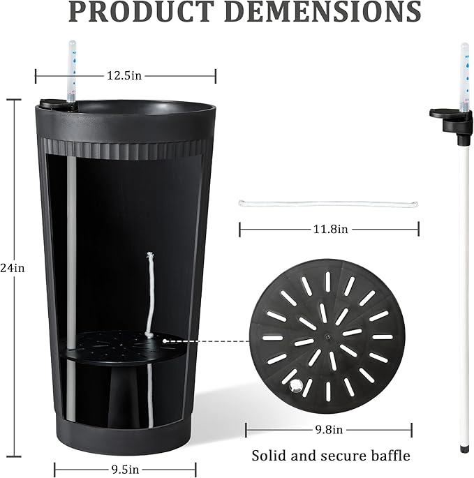 Self Watering Tall Black Planters Outdoor Set of 2, 24” Flower Pots Planters - Image 5