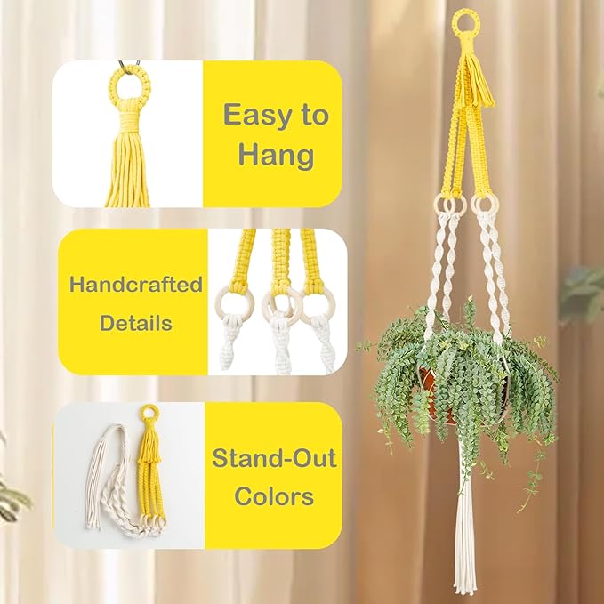 Large Macrame Plant Hangers Indoor & Outdoor Boho Two-Tone Colored Hanging - Image 3