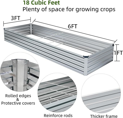 2 Pack 6x3x1FT Galvanized Raised Garden Beds Kit Outdoor Metal Gardening - Image 2