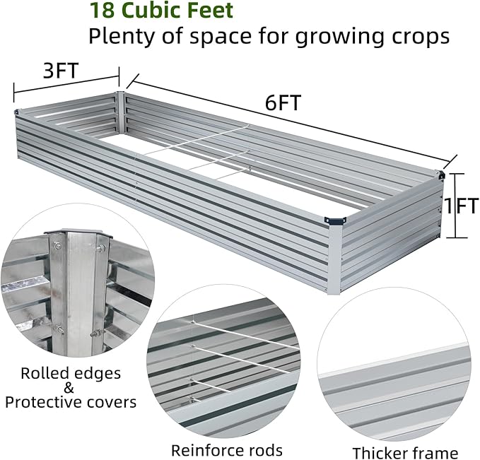 3 Pack 6x3x1FT Galvanized Raised Garden Beds Kit Outdoor Metal Gardening - Image 3