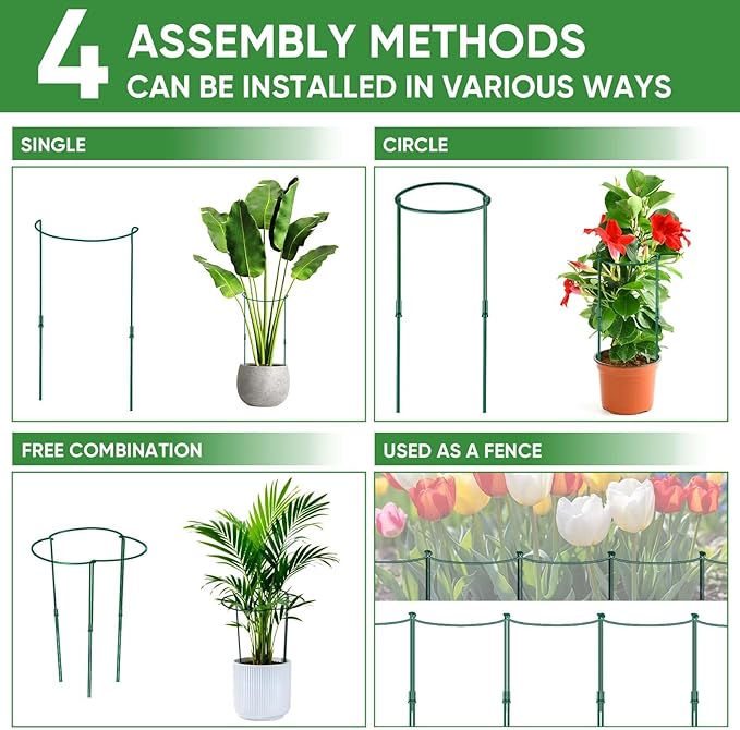 12 Pack 32 or 16 inch Adjustable Plant Support Stakes, Heavy-Duty Half Round - Image 7