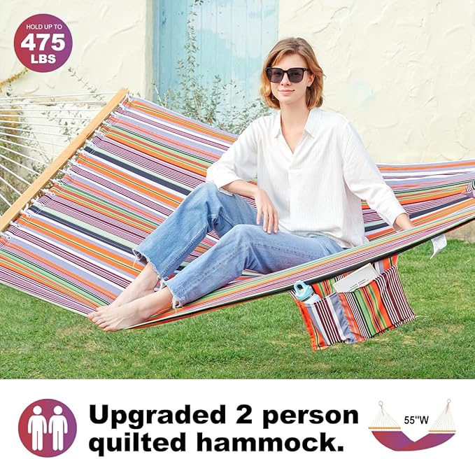 2 Person 12FT Hammocks for Outside, Double Quilted Fabric Outdoor Hammock - Image 3