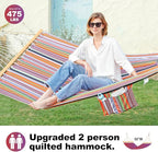 2 Person 12FT Hammocks for Outside, Double Quilted Fabric Outdoor Hammock - Image 3