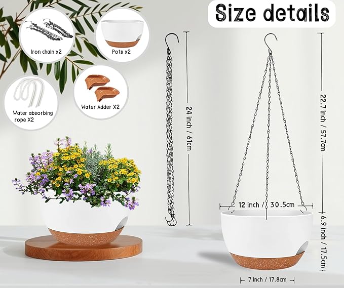 2 Pack 12 Inch Self Watering Hanging Planters - Image 3