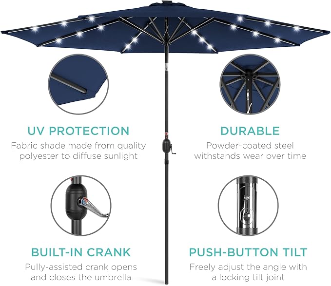 Best Choice Products 10ft Solar Polyester LED Lighted Patio Umbrella w/Tilt - Image 5