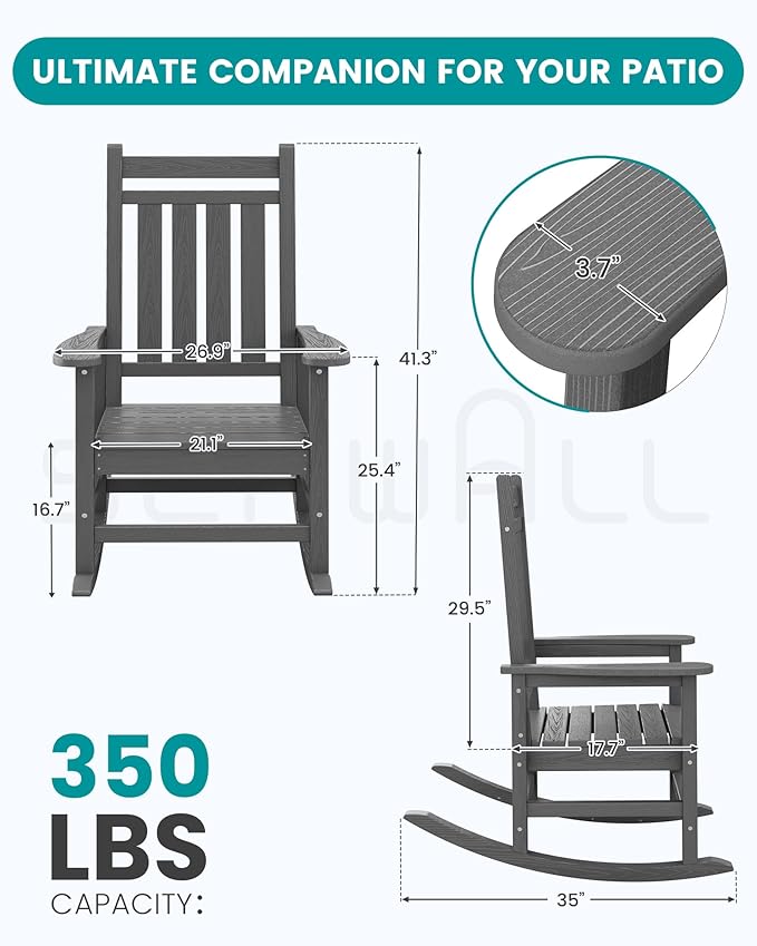 SERWALL Oversized Outdoor Rocking Chair Set of 4, HDPE Rocker - Image 3