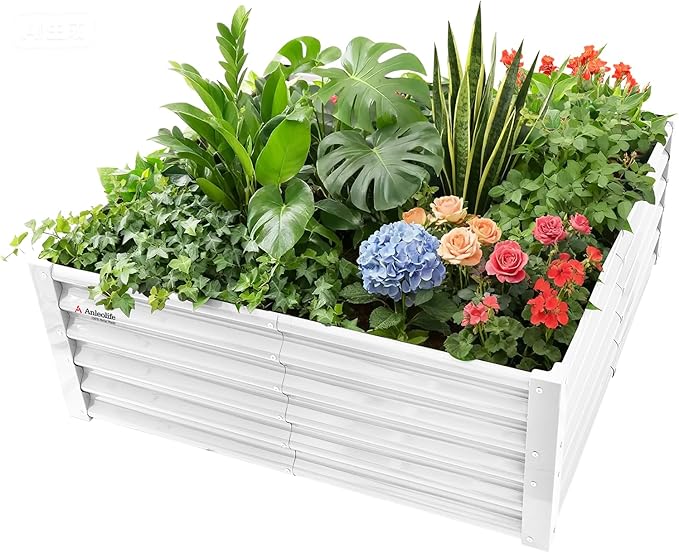 A ANLEOLIFE 4X4X1.5 ft Galvanized Raised Garden Beds Outdoor, Square Metal by AAnleolife