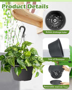 VIDELLY 4 Pcs Hanging Planters, Dark Gray - Image 3