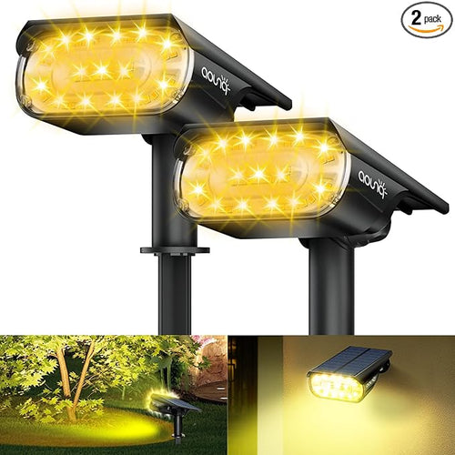 2 Pack Solar Spot Lights Outdoor 1000 Lumens, 64 LEDs IP67 Waterproof Landscape by AOUNQ