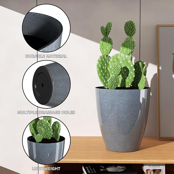 QCQHDU 10 inch Tall Planters for Indoor & Outdoor Plants, 2 Pack Sturdy - Image 2