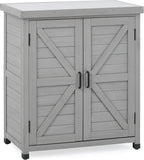 Outdoor Potting Bench with Storage Cabinet and Metal Top, Wood Workstation by Wood-Natrl