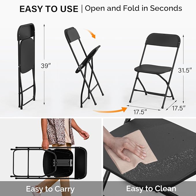 VINGLI 2 Pack Black Plastic Folding Chair, Indoor Outdoor Portable Stackable - Image 3