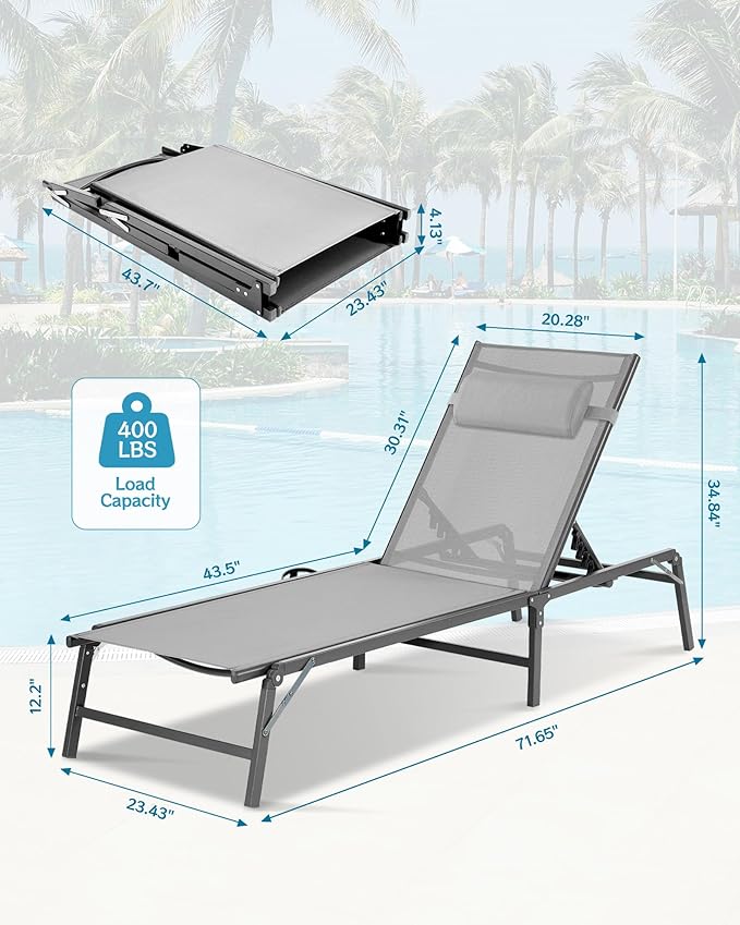 4 Pack Foldable Chaise Lounge Chair - Image 3