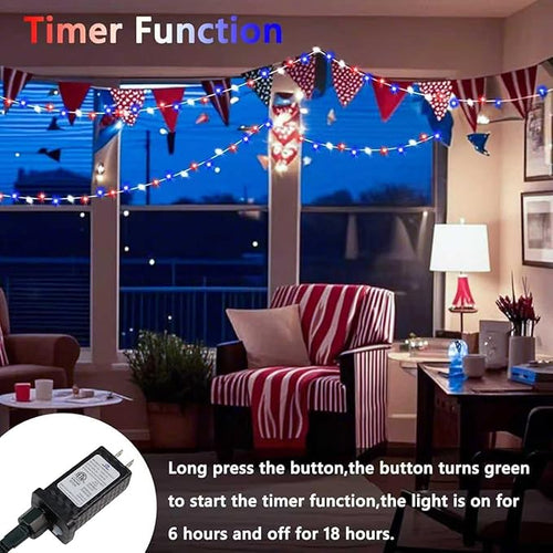 4th of July Decorations Red White and Blue Lights, 200 LED 66FT String Light - Image 2