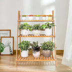Ufine Bamboo Ladder Plant Stand 3 Tier Foldable Flower Pot Display Shelf Rack - Image 3
