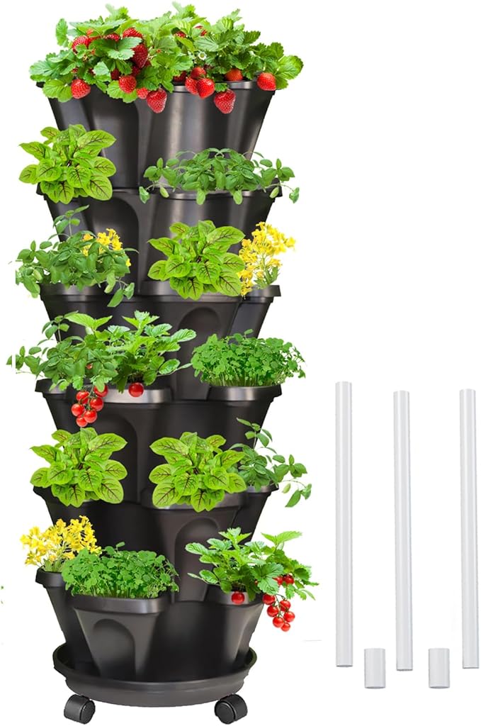 6 Tiered Strawberry Planters, Vertical Garden Tower, Stacking Planter by Tectsia