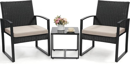 3 Piece Wicker Patio Bistro Set, Rattan Conversation Set by Murago