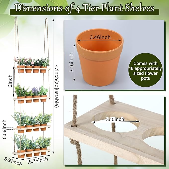 4 Tiered Window Plant Shelves Hanging Herb Planter Indoor Display - Image 2