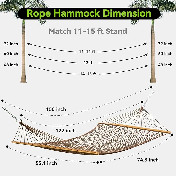 Double Hammock for 2 Person, Handwoven Rope Hammock - Image 6