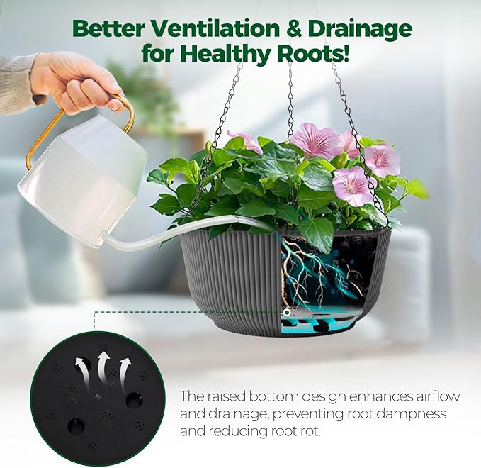 T4U 10 Inch Hanging Planters for Indoor Outdoor Plants, Hanging Plant Pot Pack - Image 4