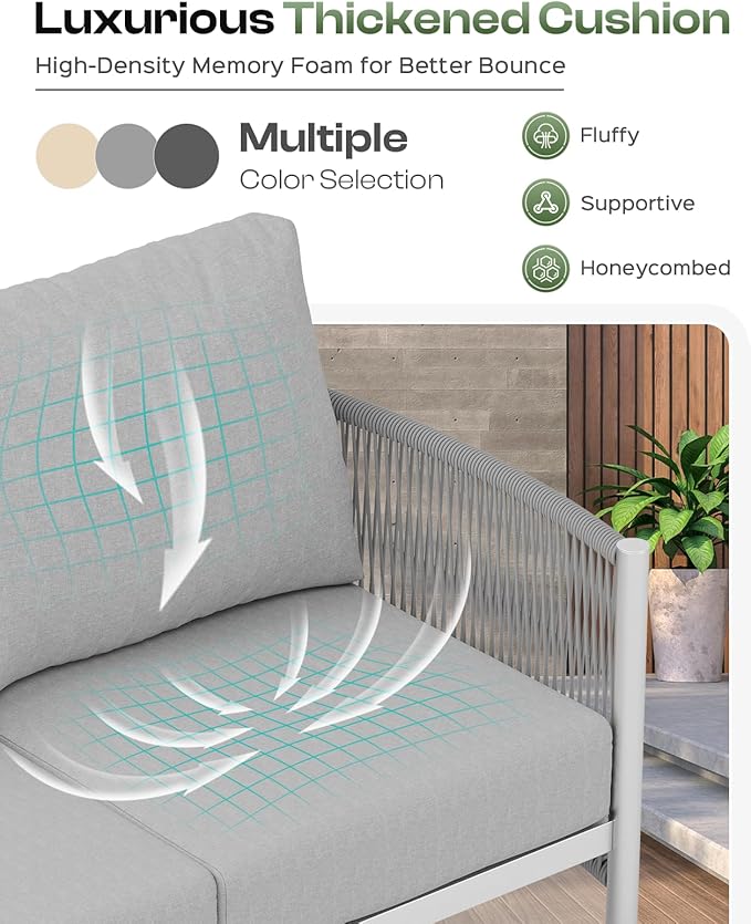 Aluminum Outdoor Sofa Armchair, HDPE Rope Patio Couch - Image 6