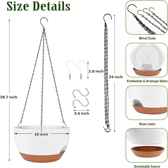 Hanging Planters for Outdoor Indoor Plants, 2 Pack 10 Inch Hanging Basket - Image 2