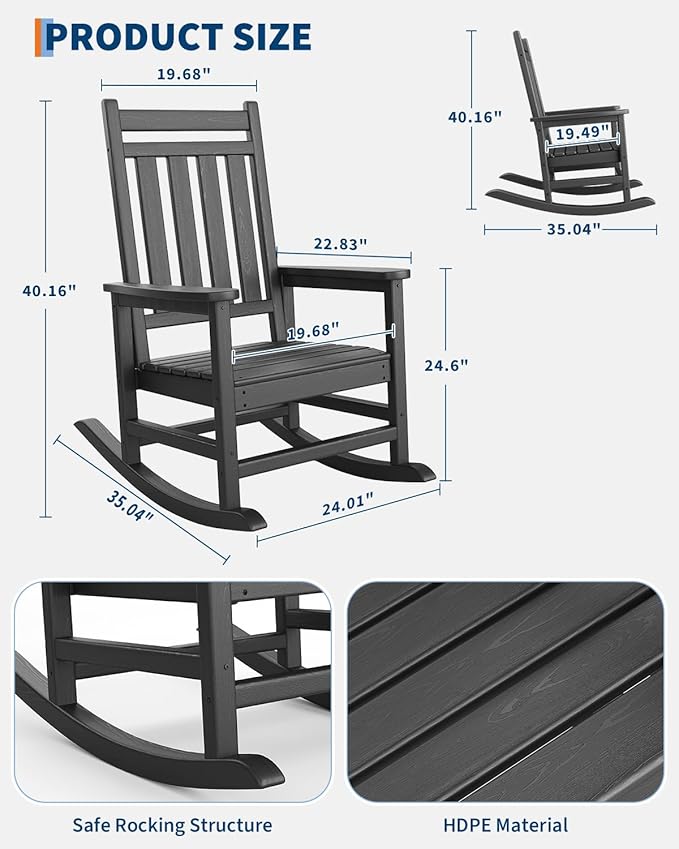 GarveeLife Poly Lumber Rocking Chair Outdoor Set of 6 - Image 2