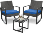 3 Piece Patio Bistro Set Patio Furniture Set Outdoor Wicker Rocking Furniture by Qsun
