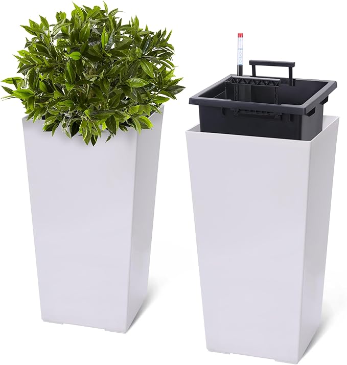 GarveeLife 22.5 in Tall Planters Set of 2, Outdoor＆Indoor Black Planter Pots by GarveeLife