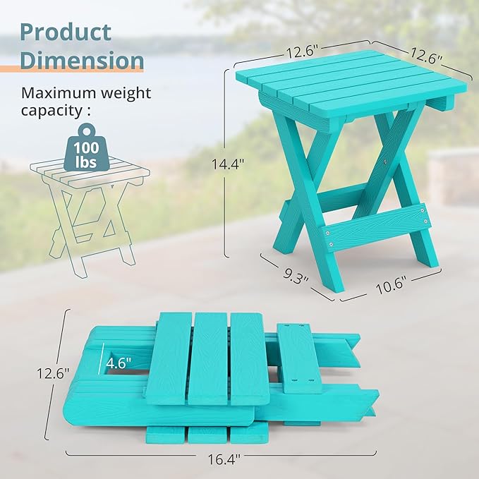 LUE BONA Small Outdoor Folding Side Table, HDPS Outside End Table - Image 3