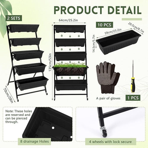 2 Pack 5-Tier Vertical Garden Planter 4.5 ft Tall Raised Garden Bed - Image 2