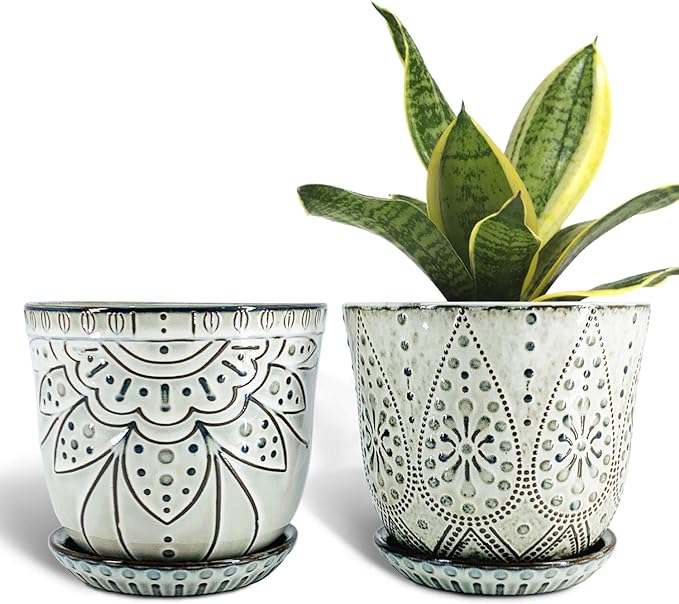 Gepege 6 Inch Beaded Ceramic Planter Set of 2 by Gepege