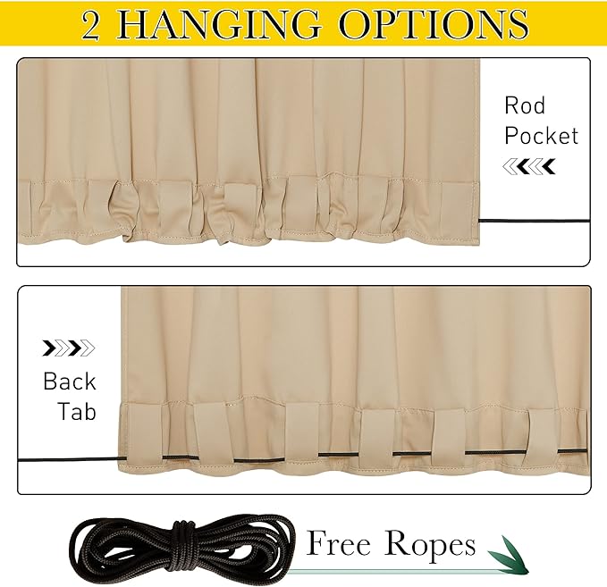 NICETOWN 2 Panels Outdoor Patio Curtains Windproof Top & Bottom Grommet & Back - Image 3