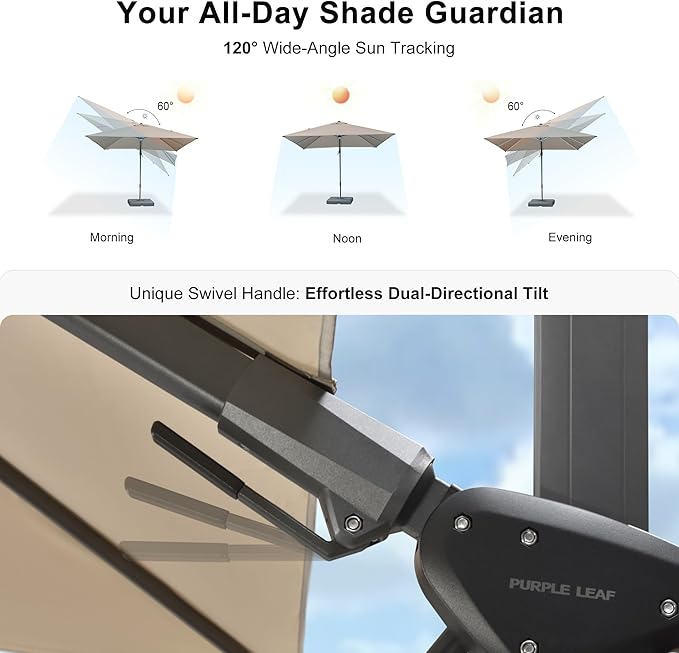 PURPLE LEAF 10 Feet Patio Umbrella Outdoor Cantilever Solar Powered LED Swivel - Image 2