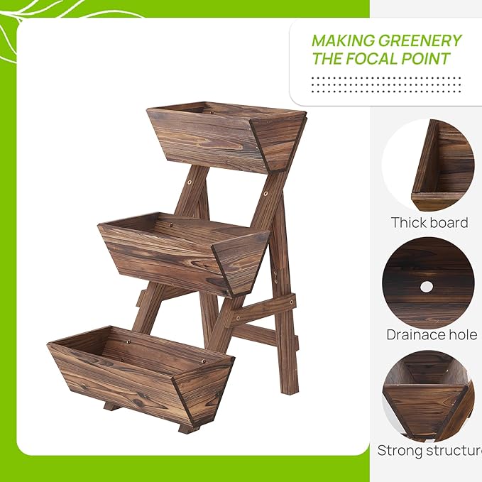 3-Tiers Wooden Raised Garden Bed Tiered Planter Box Flower Pots Vertical Garden - Image 5