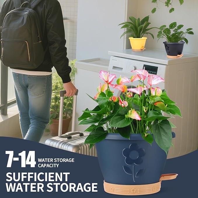 Plastic Plant Pots 10 Inch Set of 4, Self Watering Pots - Image 4