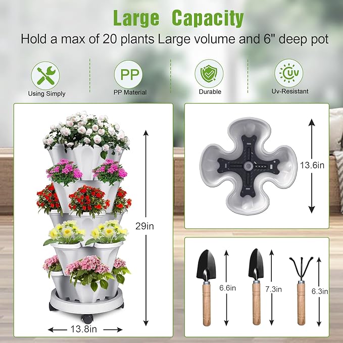 Vertical Strawberry Planter 5 Tier Stackable Tower Herb Planters-Stacking - Image 3