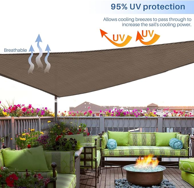 E&K Sunrise 12' x 12' x 12' Sun Shade Sail Triangle Canopy Shade Cover UV Block - Image 5