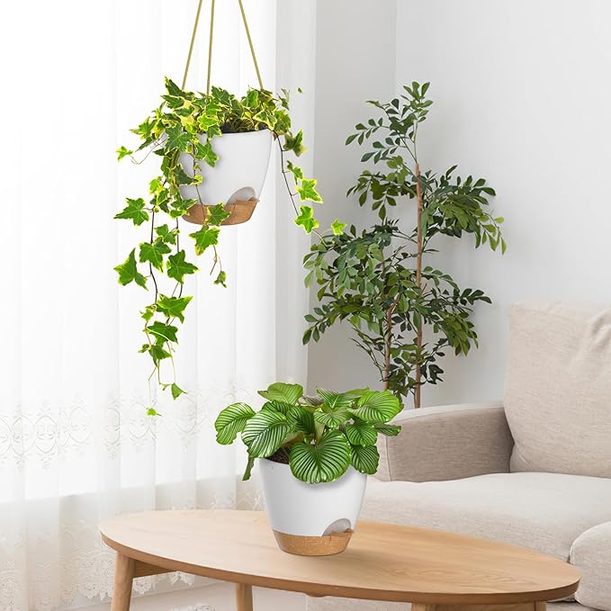 ZMTECH 8 Inch Hanging Planters for Indoor Outdoor Plants, 2 Pack Self Watering - Image 5