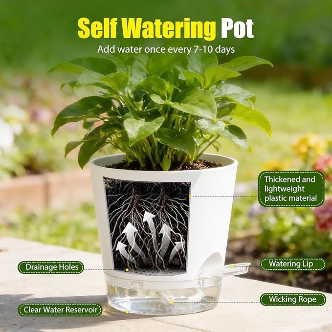 Plant Pots 4/5/5.5/6/6.5/7/8 Inch Self Watering Pots, 7 Pack Plastic Planters - Image 4