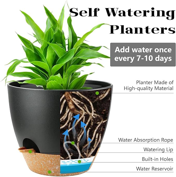 6-Pack Plant Pots with Drainage 6 Inch, Self Watering Pots - Image 3
