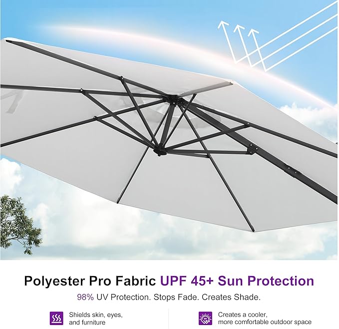 PURPLE LEAF 11 Feet Patio Umbrella Outdoor Cantilever Round Umbrella Aluminum - Image 5