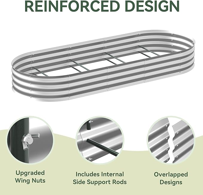 Raised Garden Bed with Self-Watering System, Oval Galvanized Raised Beds - Image 6