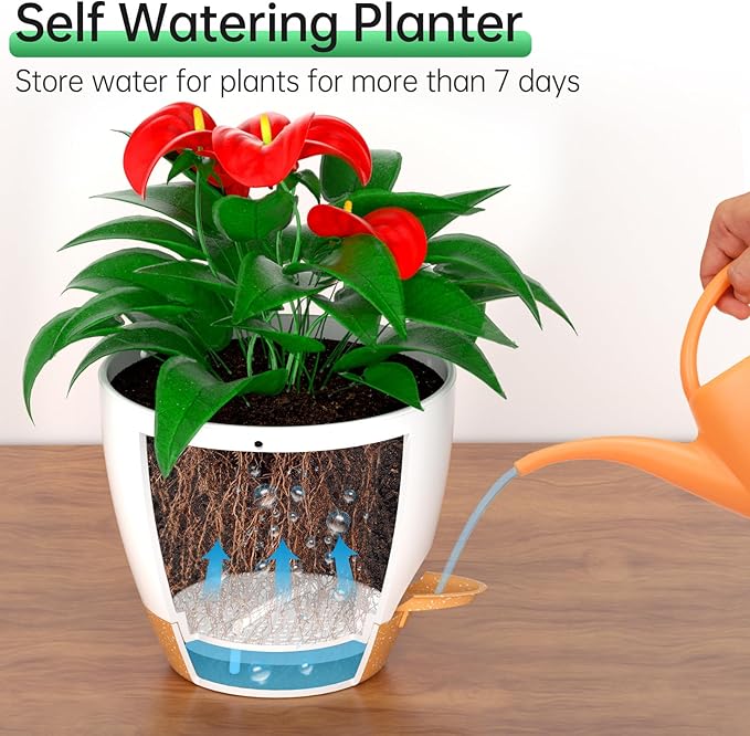 ZMTECH 8 Inch Hanging Planters for Indoor Outdoor Plants, 2 Pack Self Watering - Image 4