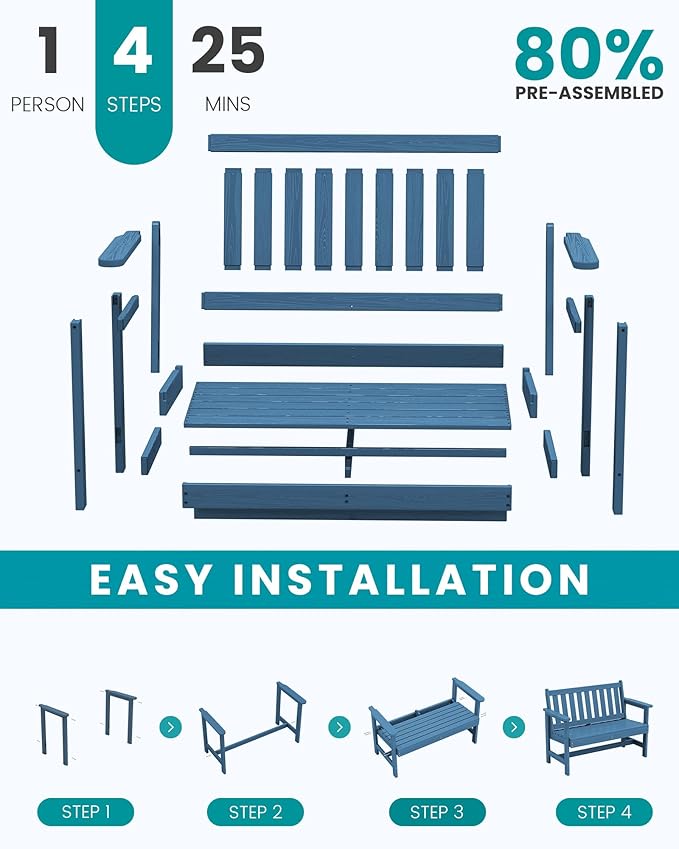 SERWALL Outdoor Bench, HDPE Outdoor Benches Weatherproof, 2-Person Garden Bench - Image 9