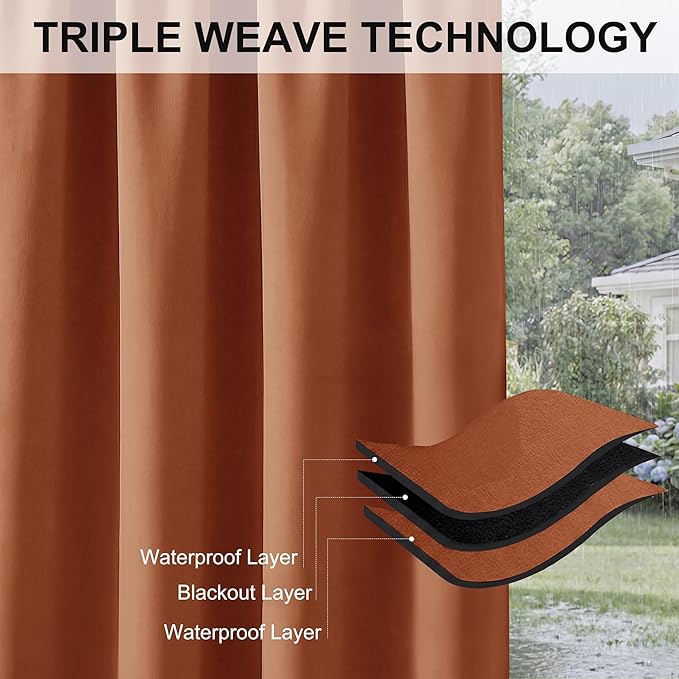 RYB HOME Outdoor Curtains for Patio Waterproof Block Sunlight Thermal Insulated - Image 6