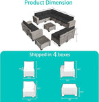 12-Piece Outdoor Patio Furniture Set Wicker Sectional Sofa Set, Patio - Image 6