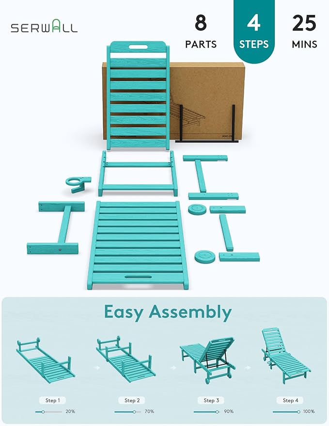 SERWALL Patio Chaise Lounge Chair, HDPE Outdoor Lounge Chair - Image 10