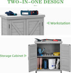Outdoor Potting Bench with Storage Cabinet and Metal Top, Wood Workstation - Image 7